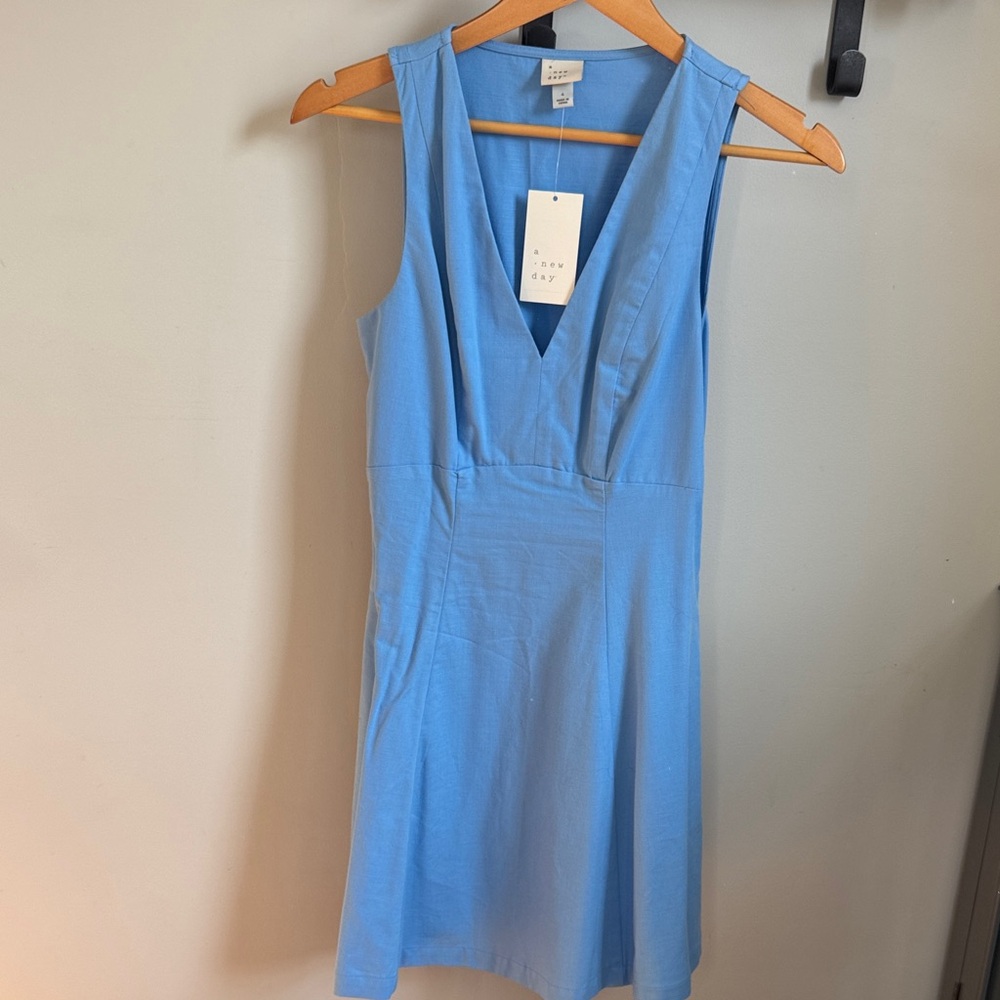 A New Day Sky Blue V-Neck Mini Dress